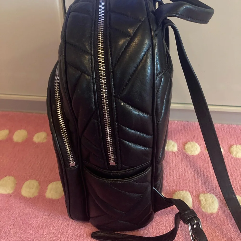 Michael Kors Vegan Leather Quilted Black Abbey Backpack Purse Butter Soft Shine